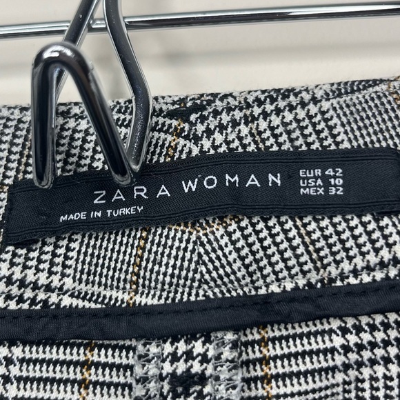 ZARA Preppy Plaid Cuffed Business Casual Cropped Straight Leg Trousers - Picture 5 of 10